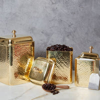 Pure Brass Hand Hammered Coffee Tea Square Canister Set of 3