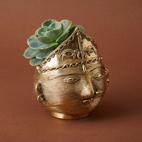 Brass Dhokra Tribal Woman Face Succulent Planter