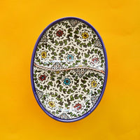 Ceramic Palestine Blue Floral Oval Divided Dish