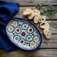 Medium Ceramic Palestine Blue Floral Oval Dish