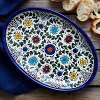 Medium Ceramic Palestine Blue Floral Oval Dish