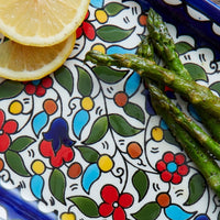 Ceramic Palestine Blue Floral Long Serving Dish Set