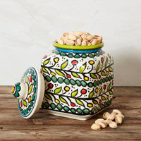 Ceramic Large Palestine Green Colorful Vine Canister