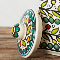 Ceramic Large Palestine Green Colorful Vine Canister