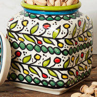 Ceramic Large Palestine Green Colorful Vine Canister