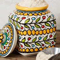 Ceramic Large Palestine Yellow Colorful Vine Canister