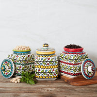 Ceramic Large Palestine Red Colorful Vine Canister