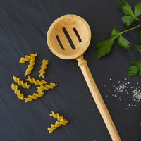 Rwanda Hand Carved Natural Beige Musave Wood Round Slotted Spoon