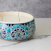 Large Blue Mosaic Ceramic Bowl Candle