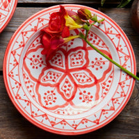 Red Arabesque Ceramic Salad Plates Set