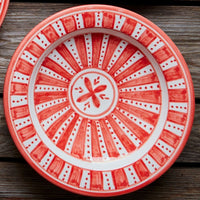 Red Arabesque Ceramic Salad Plates Set