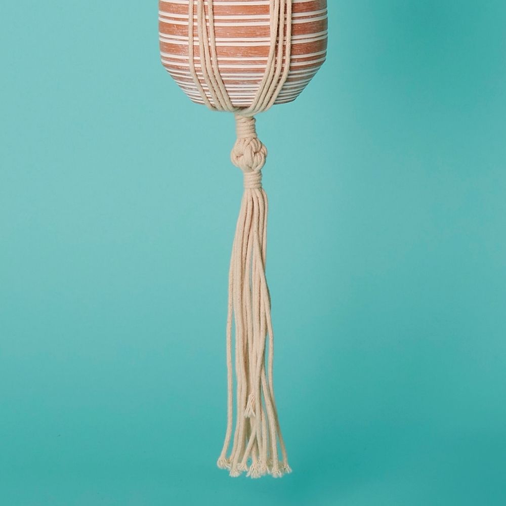 Striped Macrame Terracotta Hanging Pot