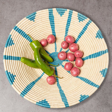 Jumbo Turquoise Sun Raffia Woven Fruit Bread Decorative Bowl