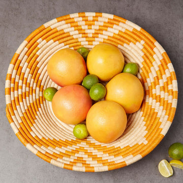 Extra Large Orange Flower Raffia Woven Fruit Bread Decorative Bowl