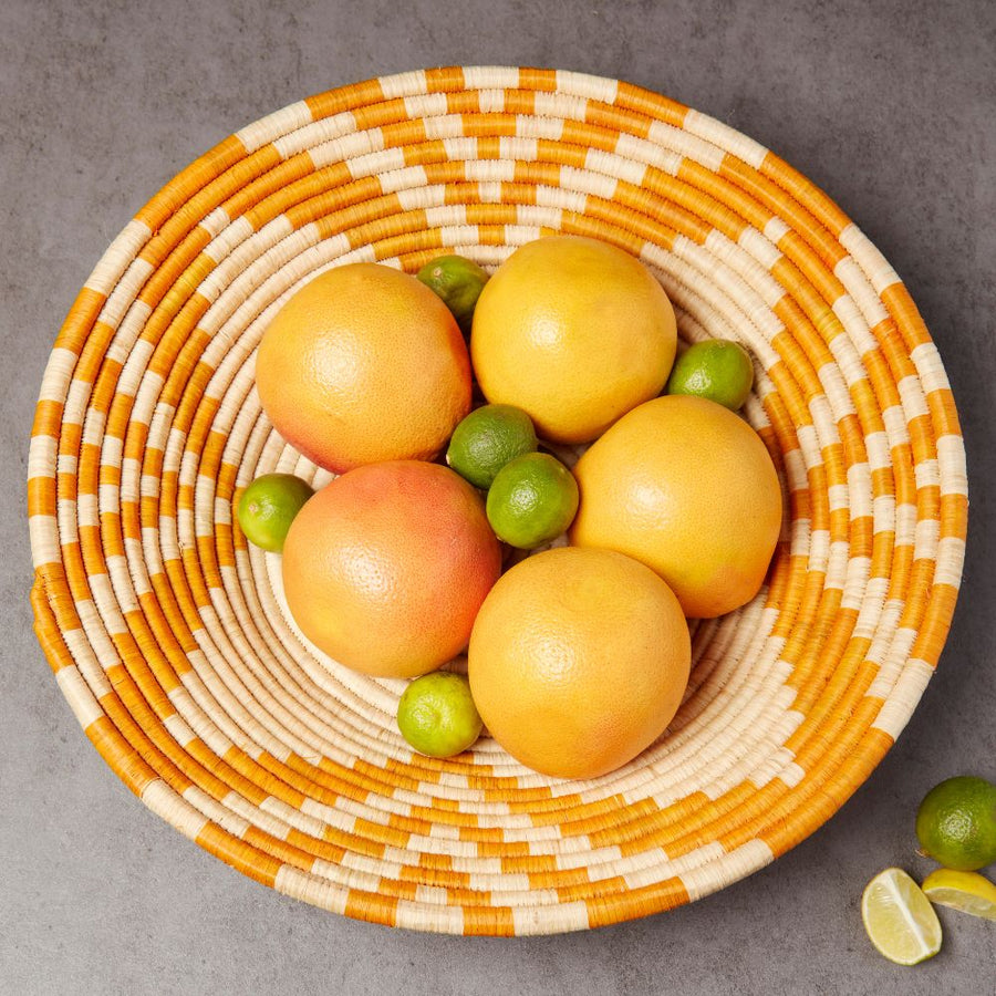 Extra Large Orange Flower Raffia Woven Fruit Bread Decorative Bowl