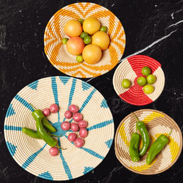 Bright Solid Colors Raffia Woven Fruit Bread Decorative Bowls Set