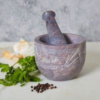 Etched Stone Herbs Mortar Pestle