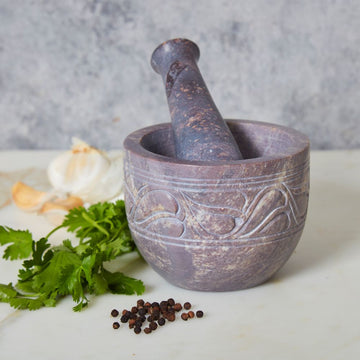 Etched Stone Herbs Mortar Pestle