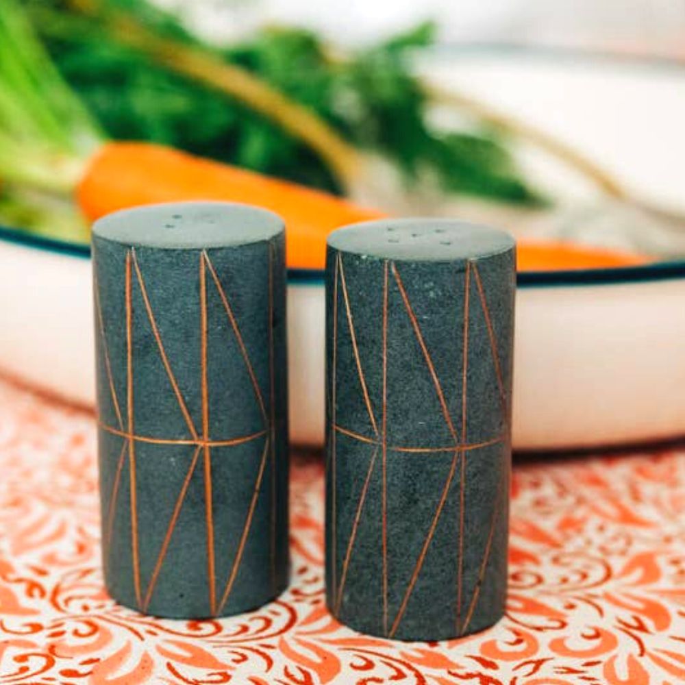 Copper Triangles Gray Stone Salt Pepper Shakers