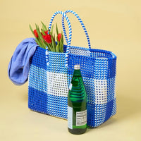 Large Checkered Bright Colors Tote Bag, Beach Bag, Reusable Grocery Bag, Travel Bag, Shopping Bag, Women, Cute, Woven