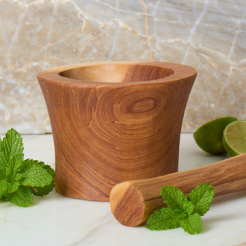 Mortar Pestle Set - Hand Carved Olive Wood, Kitchen Tools, Wooden Muddler Masher for Cocktails, Herb Spice Grinder, Pill Crusher, Ginger Garlic Paste, Pesto, Mofongo, Salsa, Guacamole