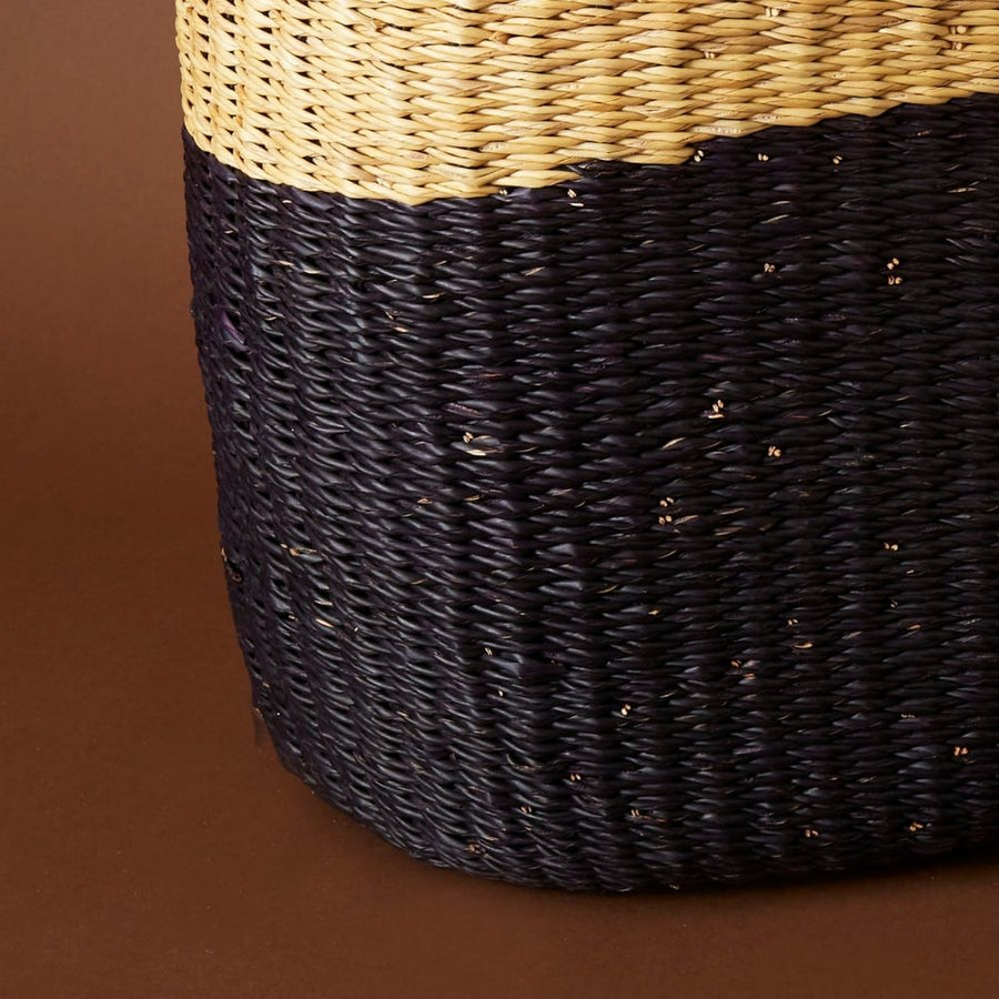 Large Woven Market Basket, Harvesting, Gardening, Picnic, Foraging, Farmers, Fruit Picking, Shopping Tote, Groceries, Handmade, Boho, African, Ghana, Bolga, Leather Handle, 12" Wide, Oval, Black