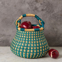 Small Bolga Pot Basket, 9" W, Decorative Bowls, Storage, Harvesting, Gardening, Foraging, Fruit Picking, Hand Woven, Boho Patterns, African, Made in Ghana