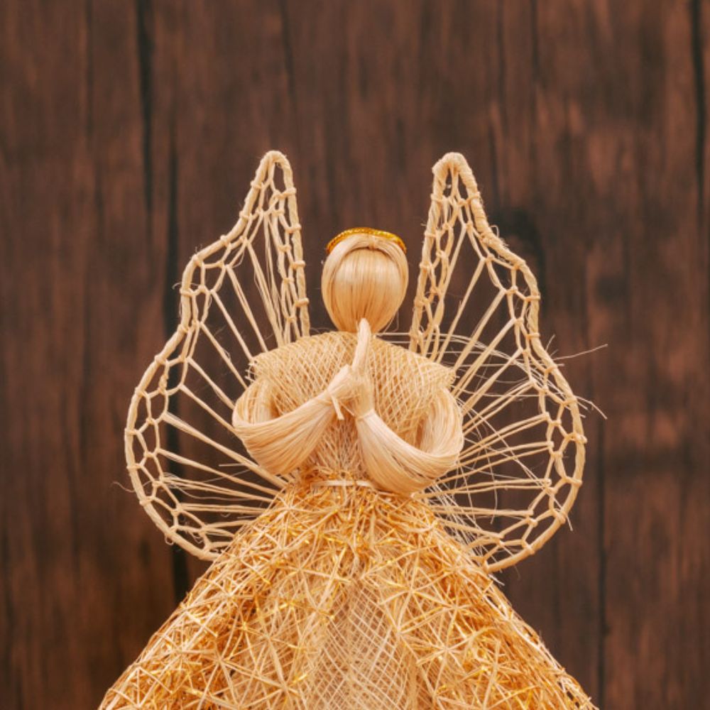 Abaca Gold Praying Angel Tree Topper