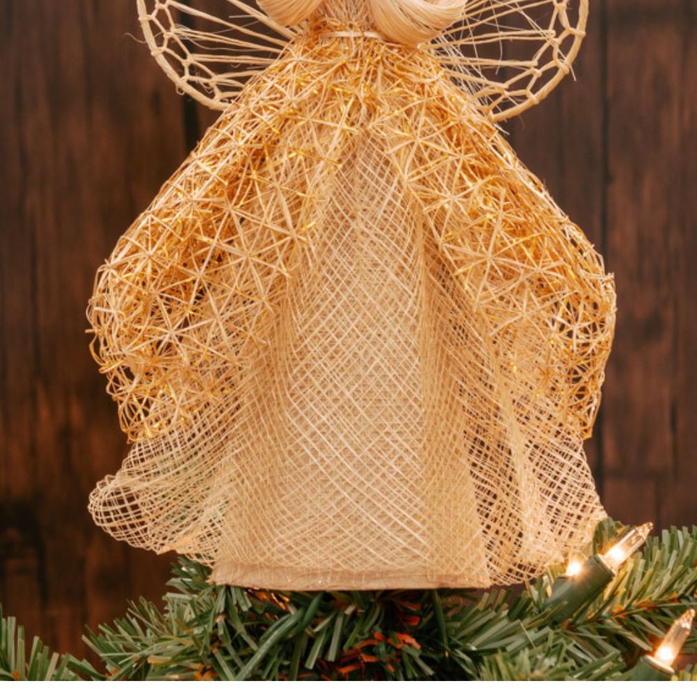 Abaca Gold Praying Angel Tree Topper