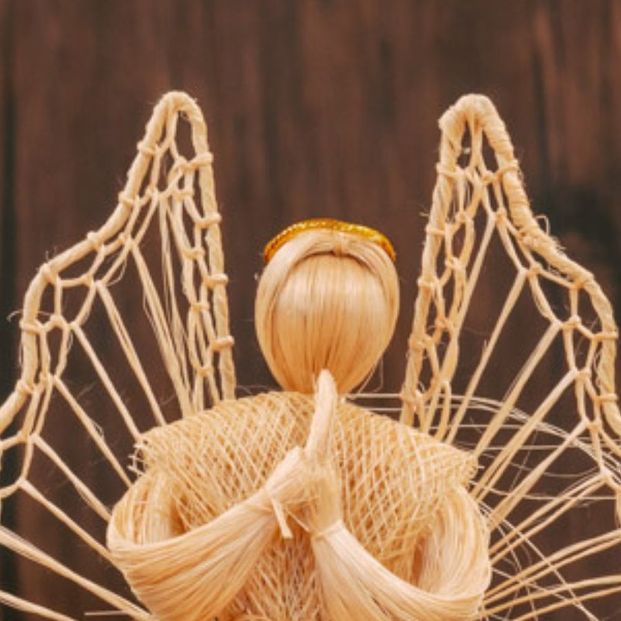 Abaca Gold Praying Angel Tree Topper