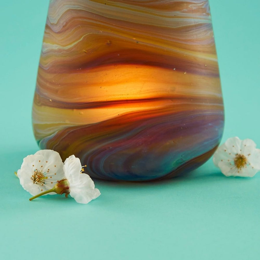 Hebron Glass Small Blue Swirls Tealight Holder