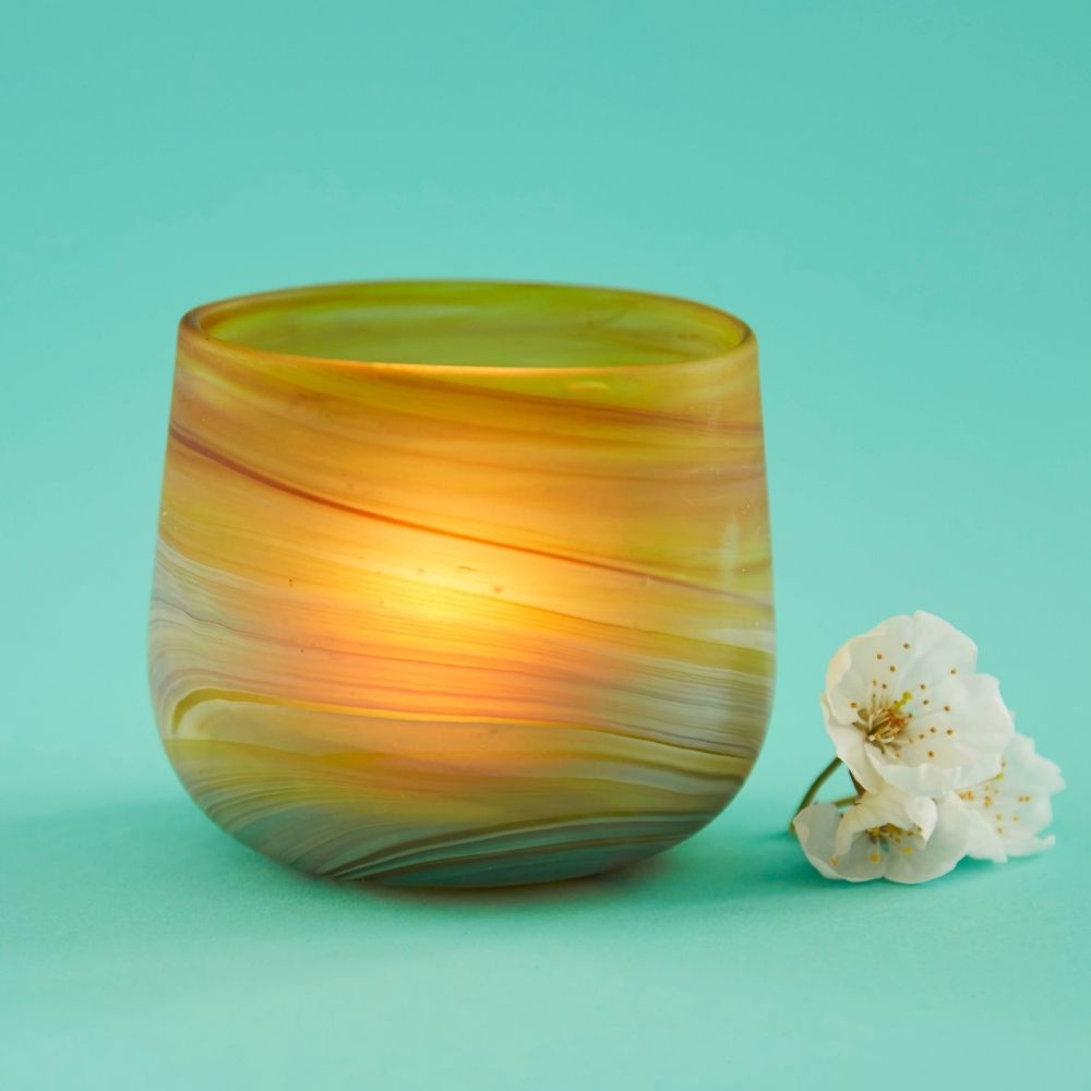 Hebron Glass Mini Blue Swirls Tealight Holder