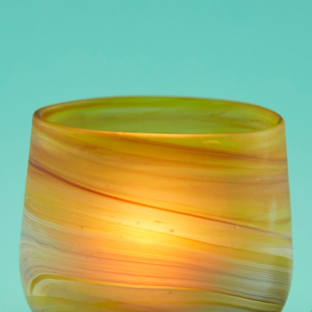 Hebron Glass Mini Blue Swirls Tealight Holder
