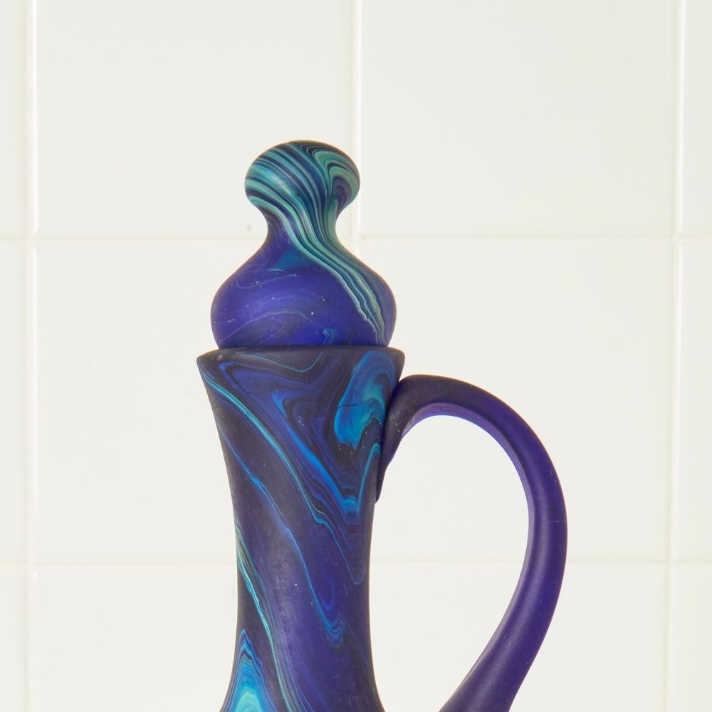 Hebron Glass Blue Swirls Water Pitcher