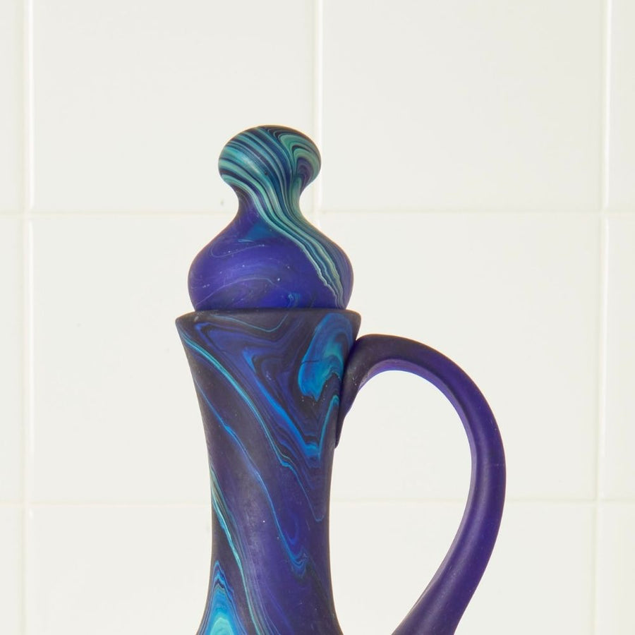 Hebron Glass Blue Swirls Water Pitcher