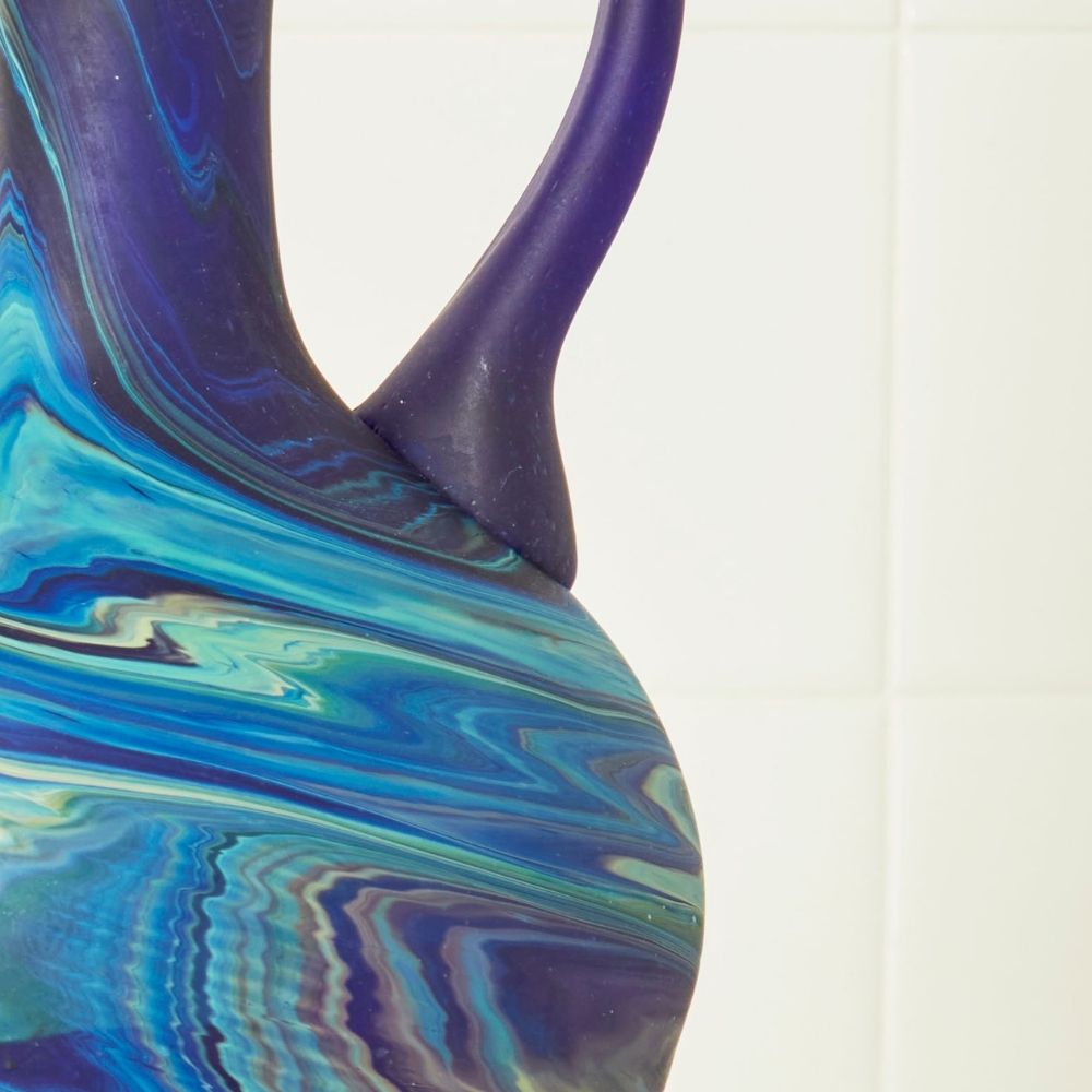 Hebron Glass Blue Swirls Water Pitcher