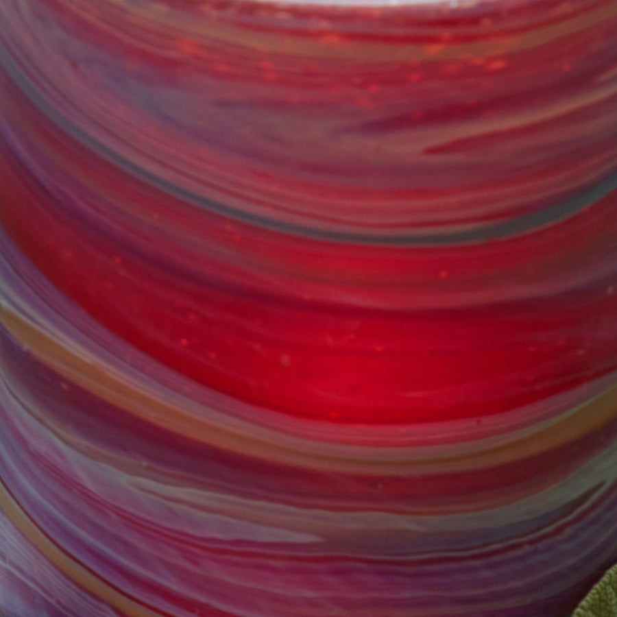 Hebron Glass Small Red Swirls Tealight Holder