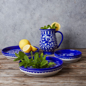 Jaipur Blue Pottery Serving Bowl and Gravy Pitcher Set