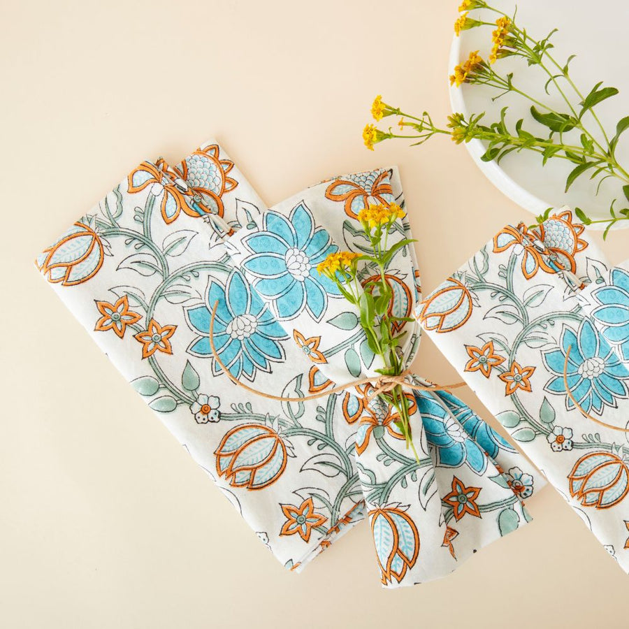 Lotus Vine Block Print Napkin Set
