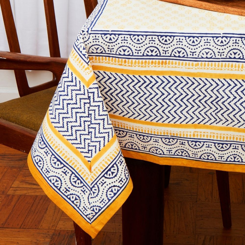 Yellow Blue Motif 90 x 60 Rectangle Tablecloth