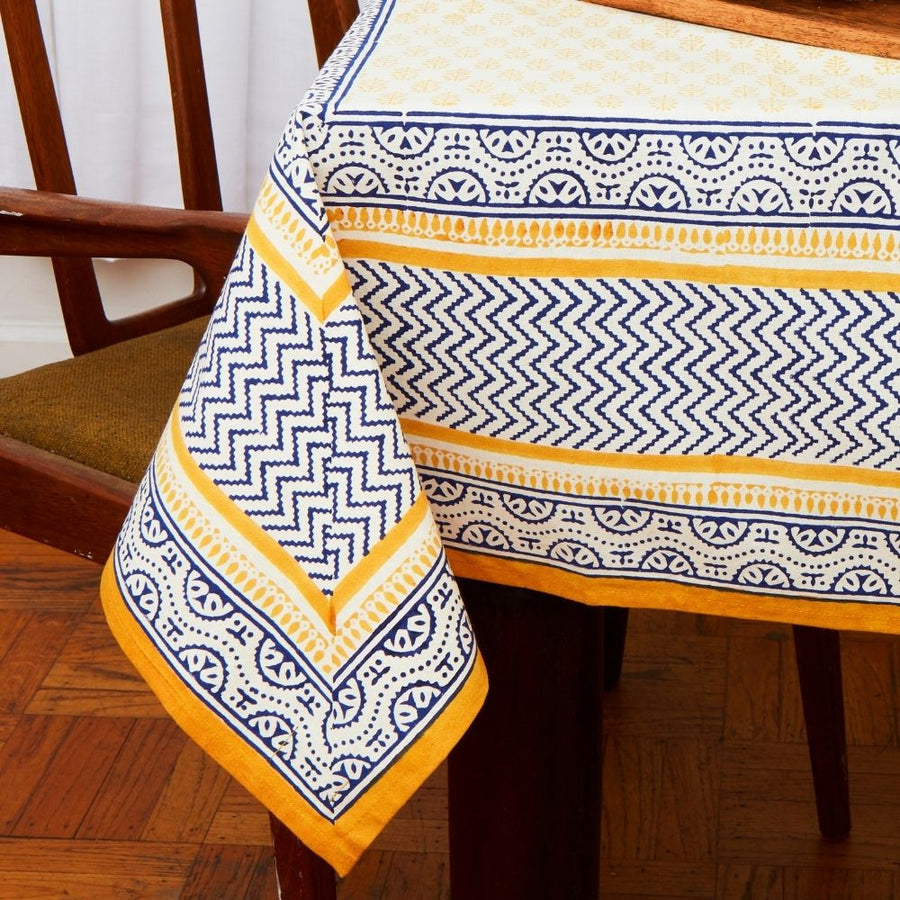 Yellow Blue Motif 90 x 60 Rectangle Tablecloth