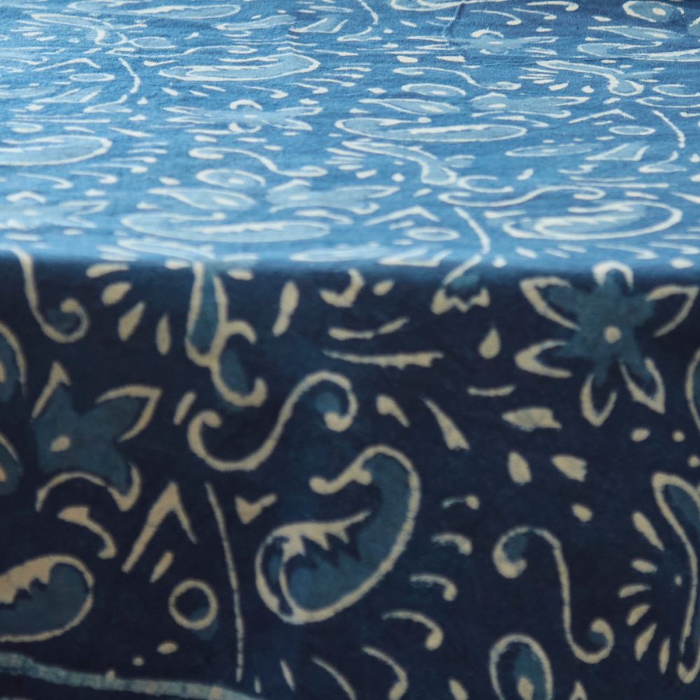 Indigo Paisley Block Print 70" Round Tablecloth