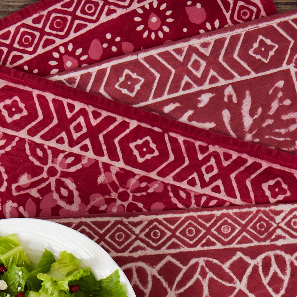 Burgundy Block Print Placemat Set