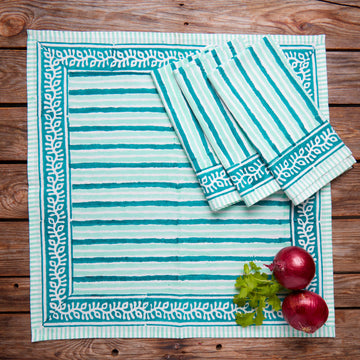 Light Blue Sripe Block Print Napkin Set