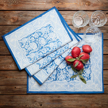 Blue Floral Block Print Placemat Set