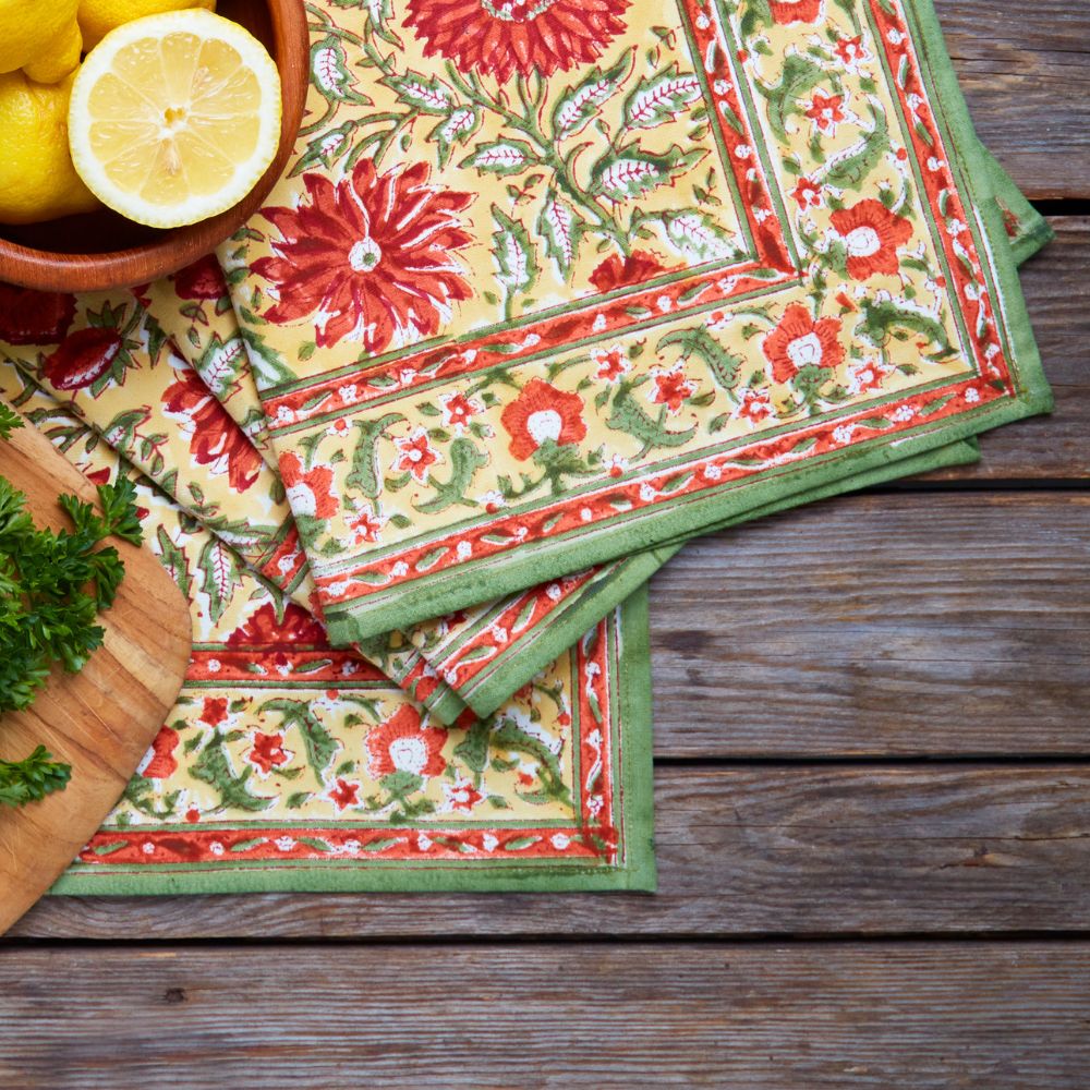 Orange Sunflower Block Print Placemat Set