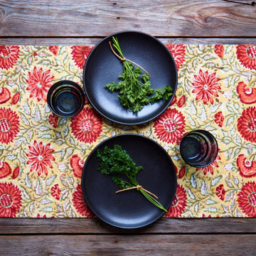 Orange Sunflower Block Print Table Runner
