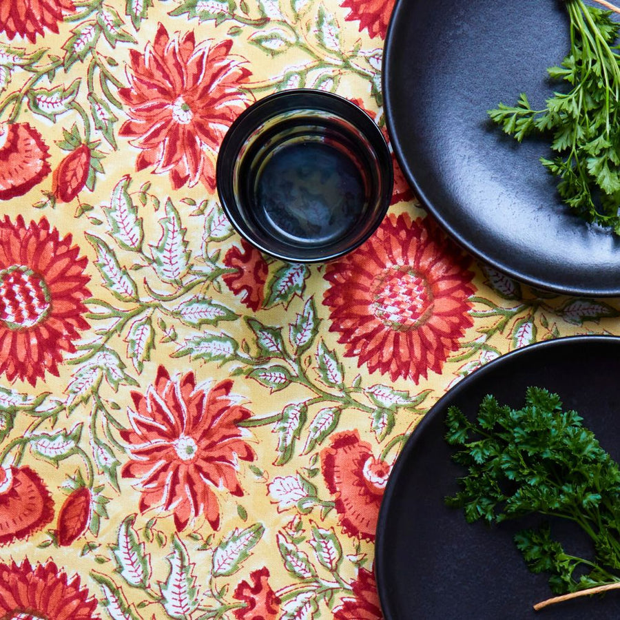 Orange Sunflower Block Print Table Runner