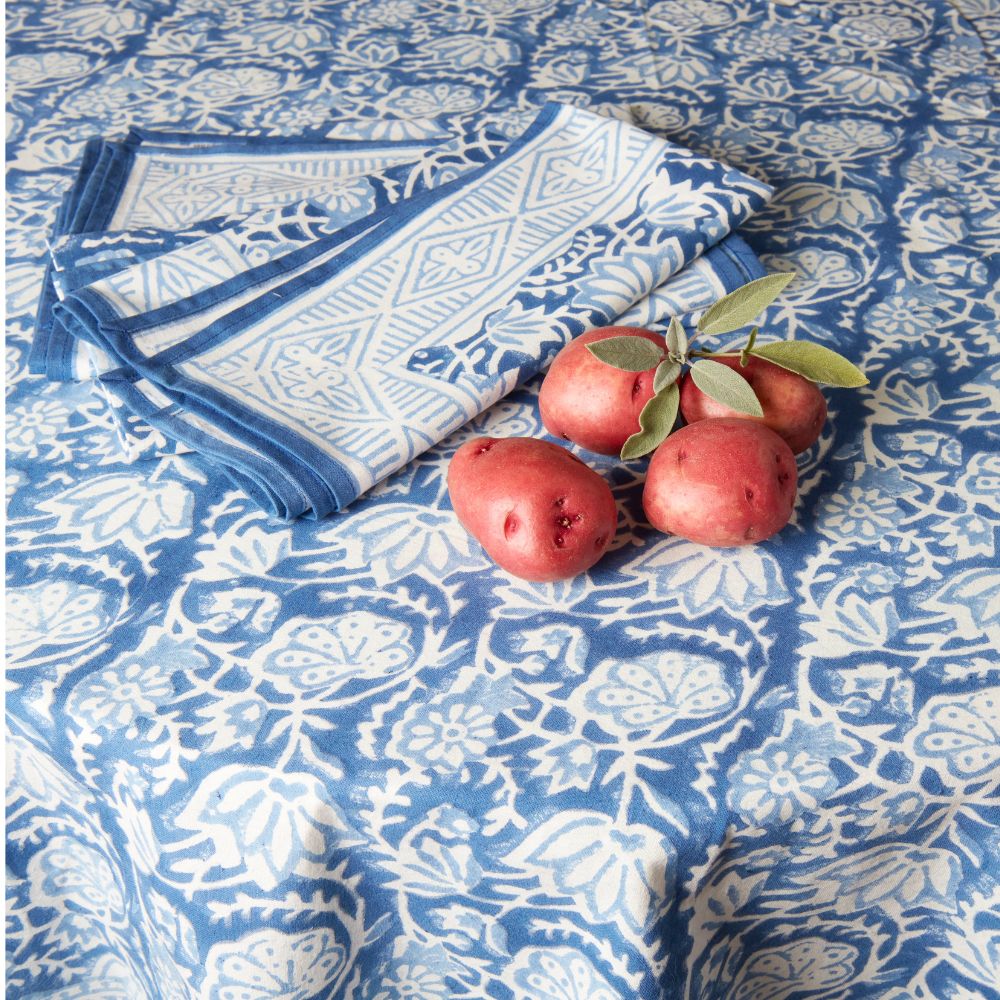 Indigo Paisley Vine Resist Block Print Napkin Set