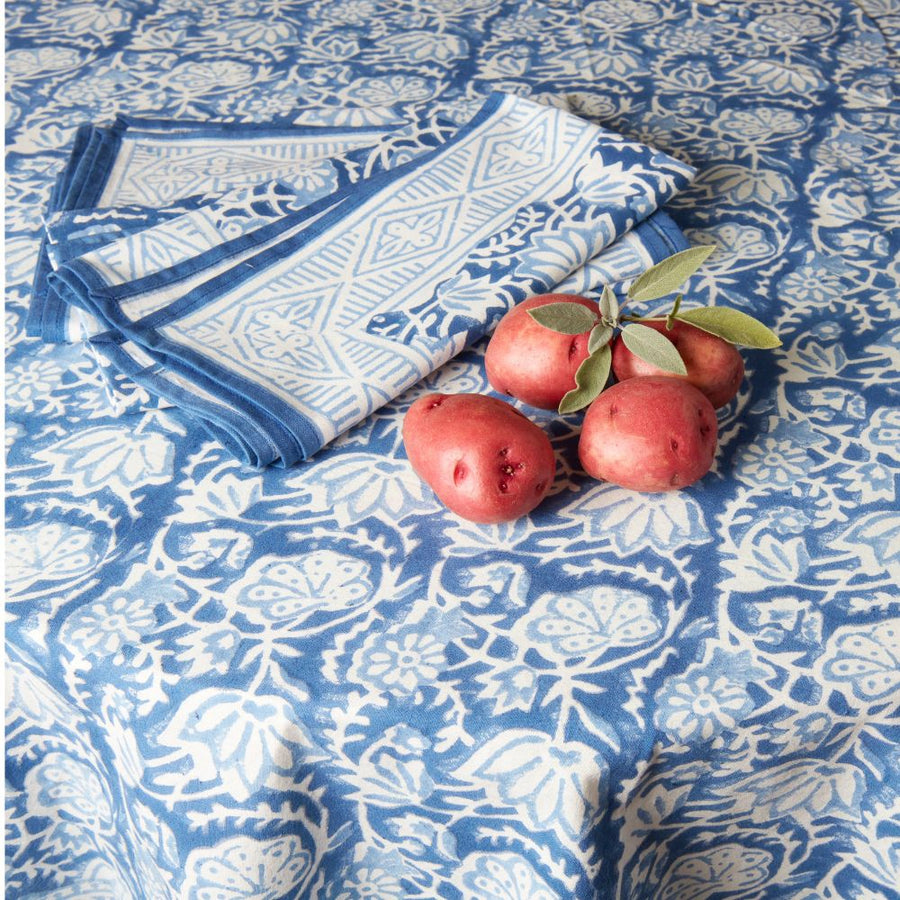 Indigo Paisley Vine Resist Block Print Napkin Set
